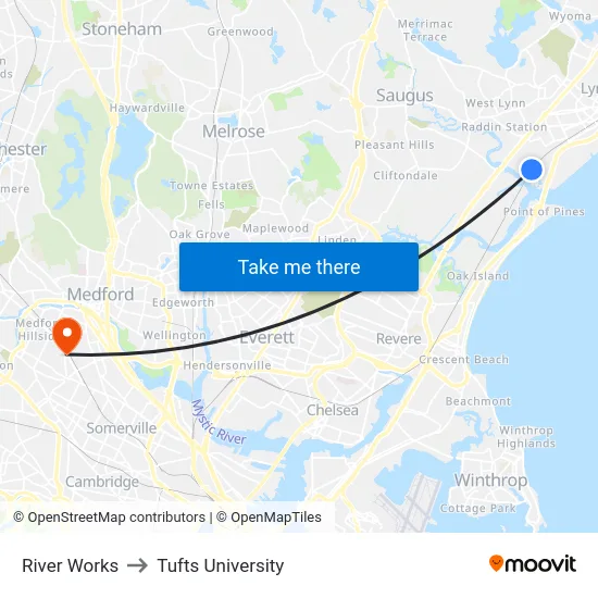 River Works to Tufts University map