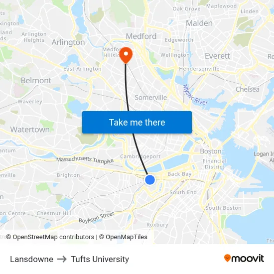 Lansdowne to Tufts University map