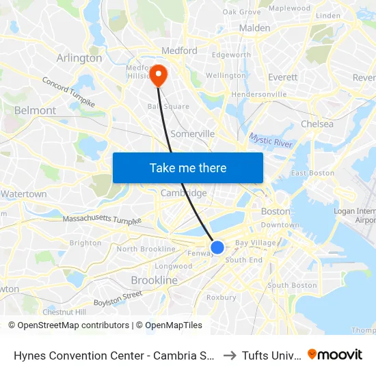 Hynes Convention Center - Cambria St @ Boylston St to Tufts University map