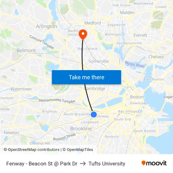 Fenway - Beacon St @ Park Dr to Tufts University map