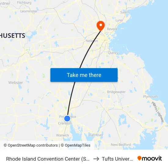Rhode Island Convention Center (Sabin) to Tufts University map