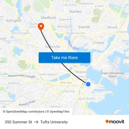 350 Summer St to Tufts University map
