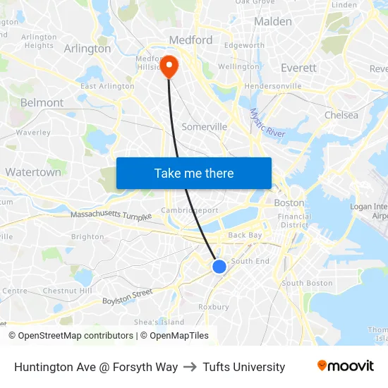 Huntington Ave @ Forsyth Way to Tufts University map