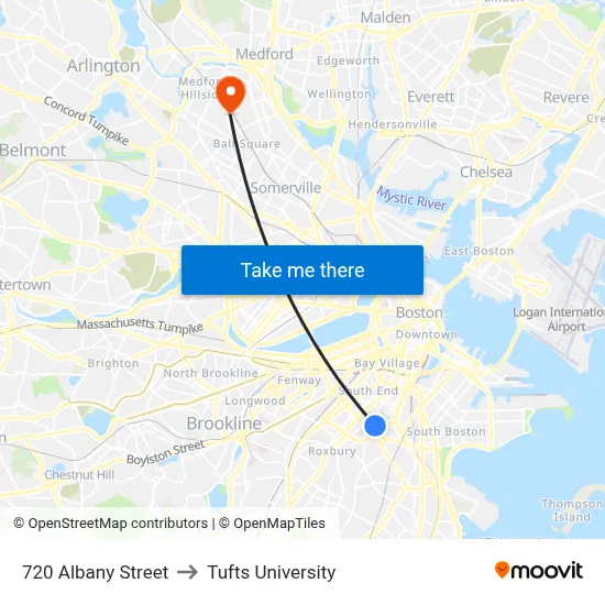 720 Albany Street to Tufts University map