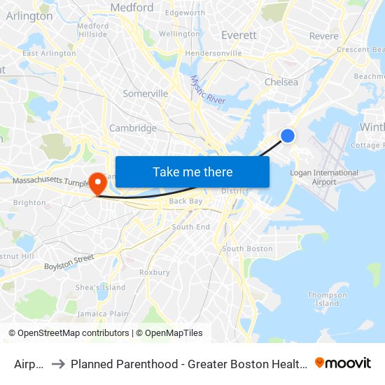 Airport to Planned Parenthood - Greater Boston Health Center map