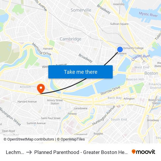 Lechmere to Planned Parenthood - Greater Boston Health Center map