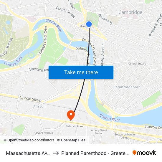 Massachusetts Ave Opp Holyoke St to Planned Parenthood - Greater Boston Health Center map