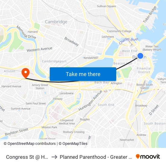 Congress St @ Haymarket Sta to Planned Parenthood - Greater Boston Health Center map