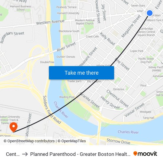 Central to Planned Parenthood - Greater Boston Health Center map