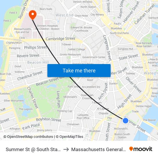 Summer St @ South Station - Red Line Entrance to Massachusetts General Hospital Cancer Center map