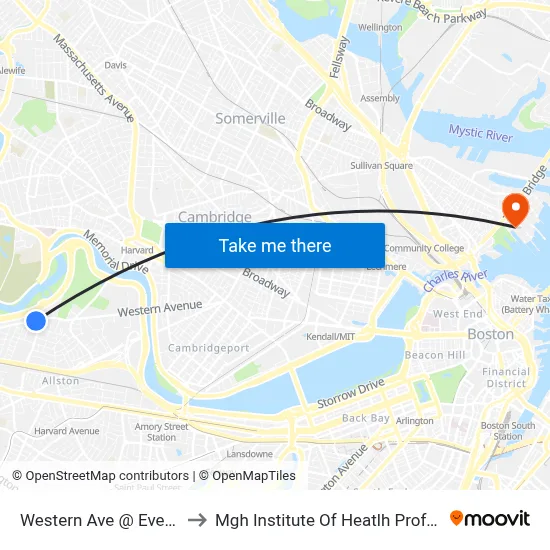Western Ave @ Everett St to Mgh Institute Of Heatlh Professions map