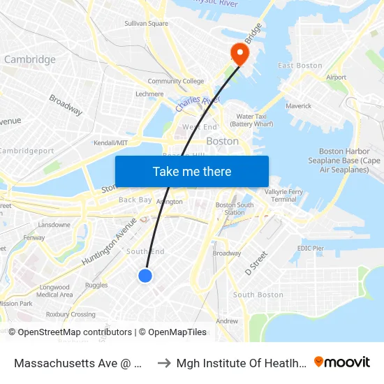 Massachusetts Ave @ Washington St to Mgh Institute Of Heatlh Professions map