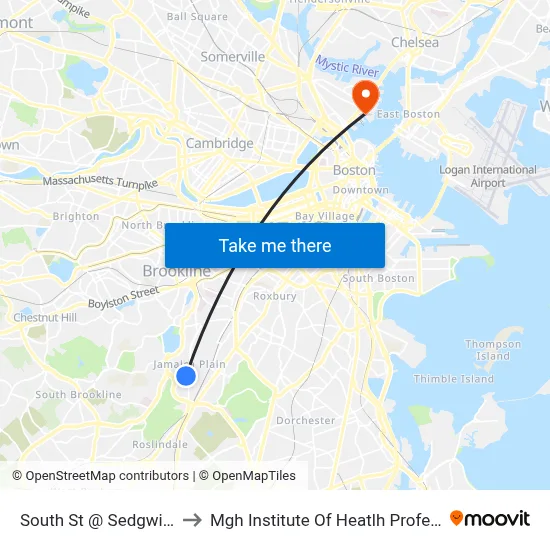 South St @ Sedgwick St to Mgh Institute Of Heatlh Professions map