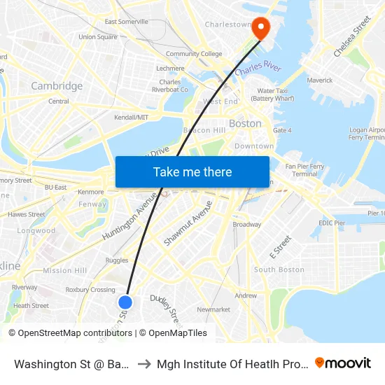 Washington St @ Bartlett St to Mgh Institute Of Heatlh Professions map
