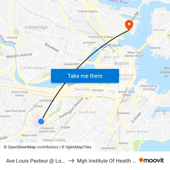 Ave Louis Pasteur @ Longwood Ave to Mgh Institute Of Heatlh Professions map