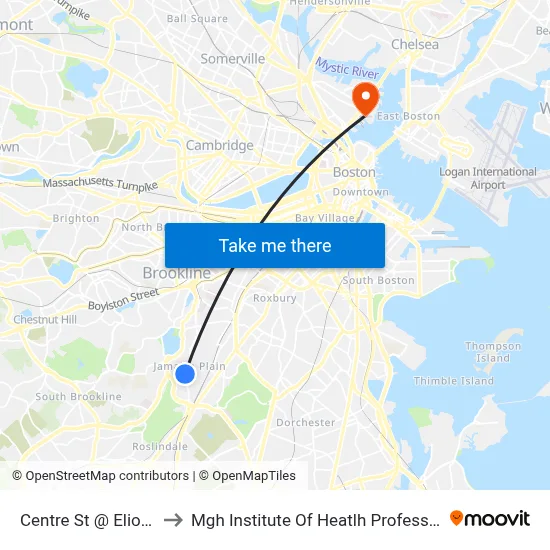 Centre St @ Eliot St to Mgh Institute Of Heatlh Professions map