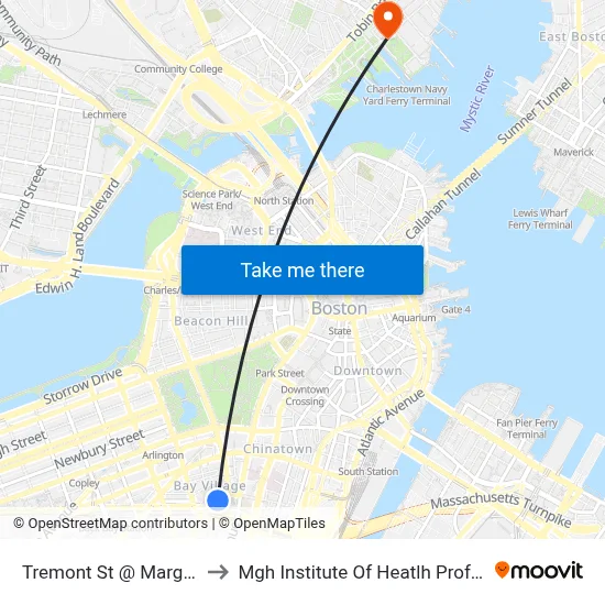 Tremont St @ Marginal St to Mgh Institute Of Heatlh Professions map