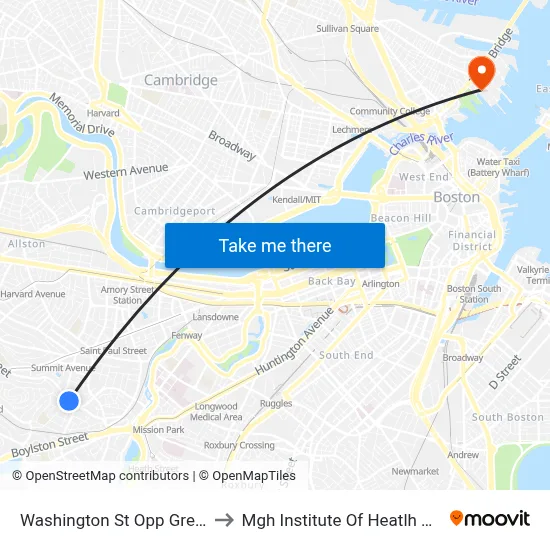 Washington St Opp Greenough St to Mgh Institute Of Heatlh Professions map
