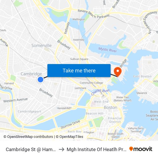 Cambridge St @ Hampshire St to Mgh Institute Of Heatlh Professions map