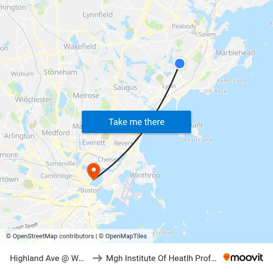Highland Ave @ Walmart to Mgh Institute Of Heatlh Professions map
