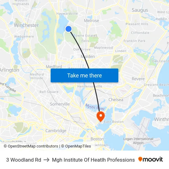 3 Woodland Rd to Mgh Institute Of Heatlh Professions map