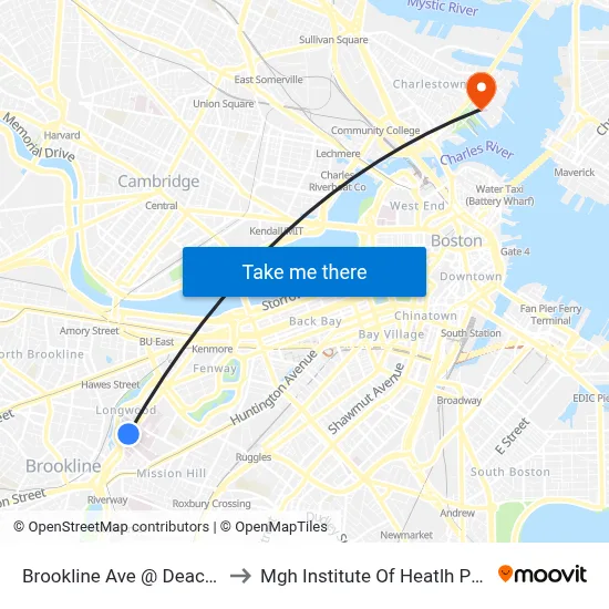 Brookline Ave @ Deaconess Rd to Mgh Institute Of Heatlh Professions map