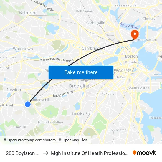 280 Boylston St to Mgh Institute Of Heatlh Professions map