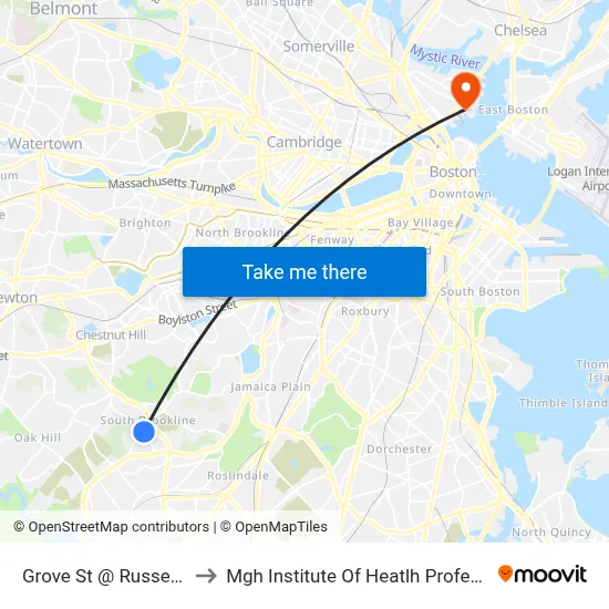 Grove St @ Russett Rd to Mgh Institute Of Heatlh Professions map