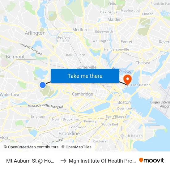 Mt Auburn St @ Homer Ave to Mgh Institute Of Heatlh Professions map