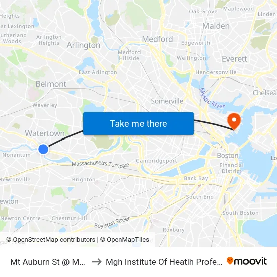 Mt Auburn St @ Main St to Mgh Institute Of Heatlh Professions map