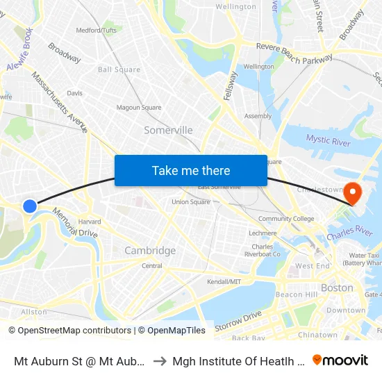 Mt Auburn St @ Mt Auburn Hospital to Mgh Institute Of Heatlh Professions map