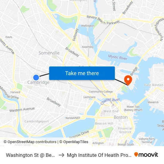 Washington St @ Beacon St to Mgh Institute Of Heatlh Professions map