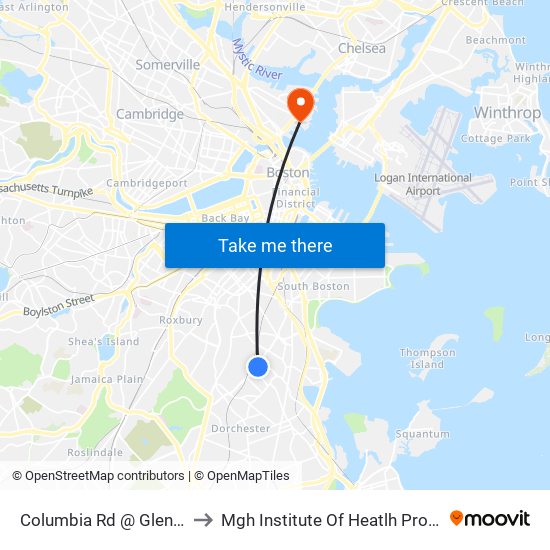 Columbia Rd @ Glendale St to Mgh Institute Of Heatlh Professions map