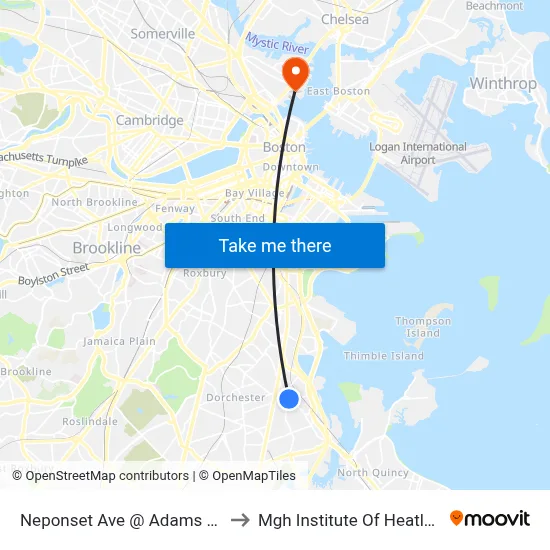 Neponset Ave @ Adams St King Square to Mgh Institute Of Heatlh Professions map