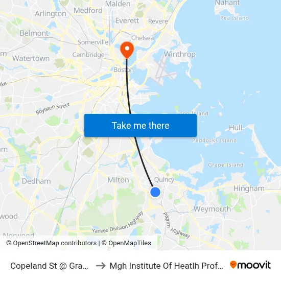 Copeland St @ Granite St to Mgh Institute Of Heatlh Professions map
