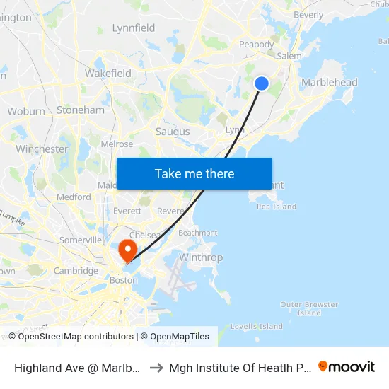 Highland Ave @ Marlborough Rd to Mgh Institute Of Heatlh Professions map