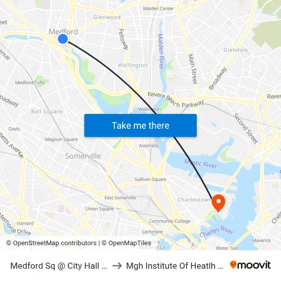 Medford Sq @ City Hall Parking Lot to Mgh Institute Of Heatlh Professions map