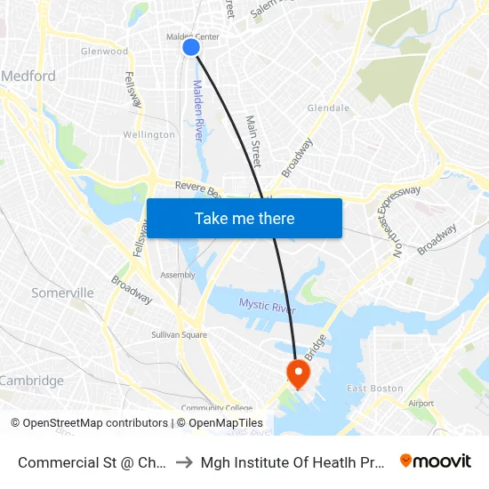 Commercial St @ Charles St to Mgh Institute Of Heatlh Professions map