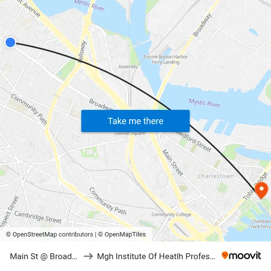 Main St @ Broadway to Mgh Institute Of Heatlh Professions map
