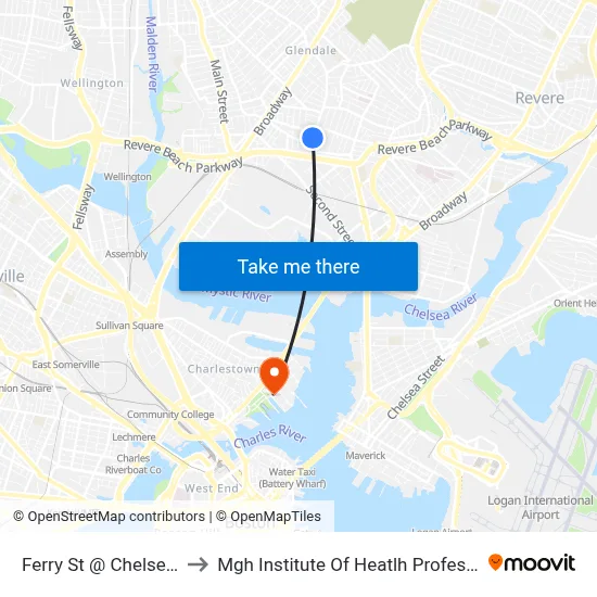 Ferry St @ Chelsea St to Mgh Institute Of Heatlh Professions map