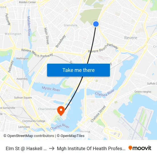 Elm St @ Haskell Ave to Mgh Institute Of Heatlh Professions map