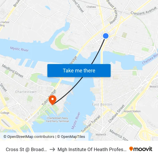 Cross St @ Broadway to Mgh Institute Of Heatlh Professions map