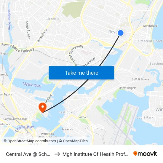 Central Ave @ School St to Mgh Institute Of Heatlh Professions map