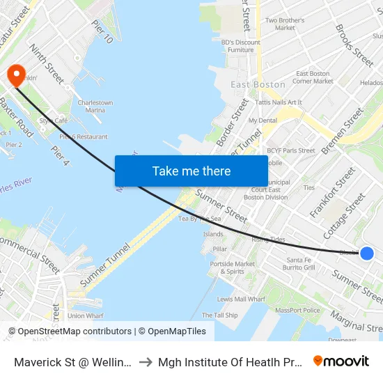 Maverick St @ Wellington Rd to Mgh Institute Of Heatlh Professions map