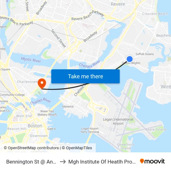Bennington St @ Antrim St to Mgh Institute Of Heatlh Professions map
