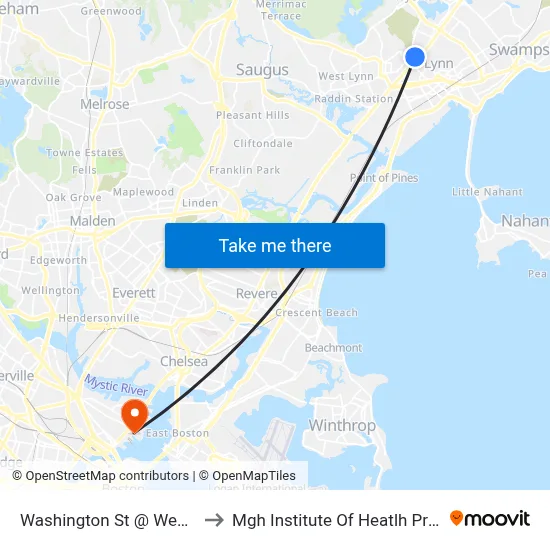 Washington St @ Western Ave to Mgh Institute Of Heatlh Professions map