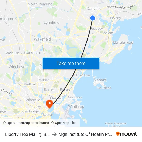 Liberty Tree Mall @ Best Buy to Mgh Institute Of Heatlh Professions map