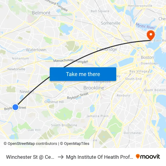 Winchester St @ Centre St to Mgh Institute Of Heatlh Professions map