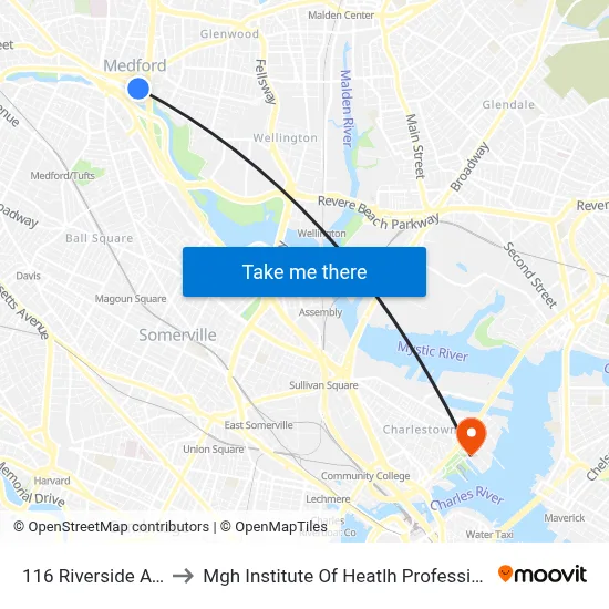 116 Riverside Ave to Mgh Institute Of Heatlh Professions map
