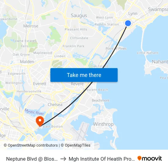 Neptune Blvd @ Blossom St to Mgh Institute Of Heatlh Professions map